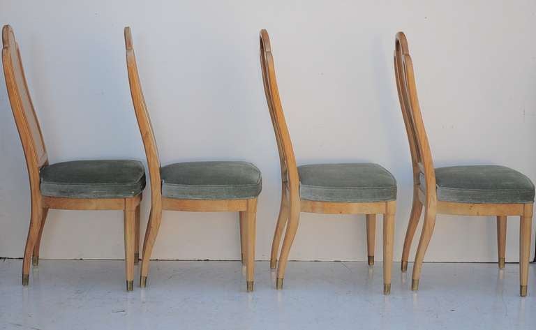 American Set of 6 Henredon Scene Two Burl Wood Dining Chairs in the Art Deco Style
