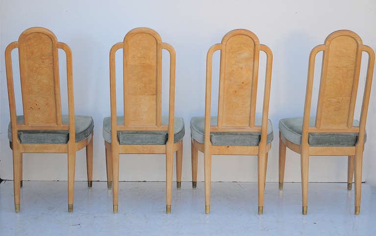 Set of 6 Henredon Scene Two Burl Wood Dining Chairs in the Art Deco Style In Good Condition In Philadelphia, PA