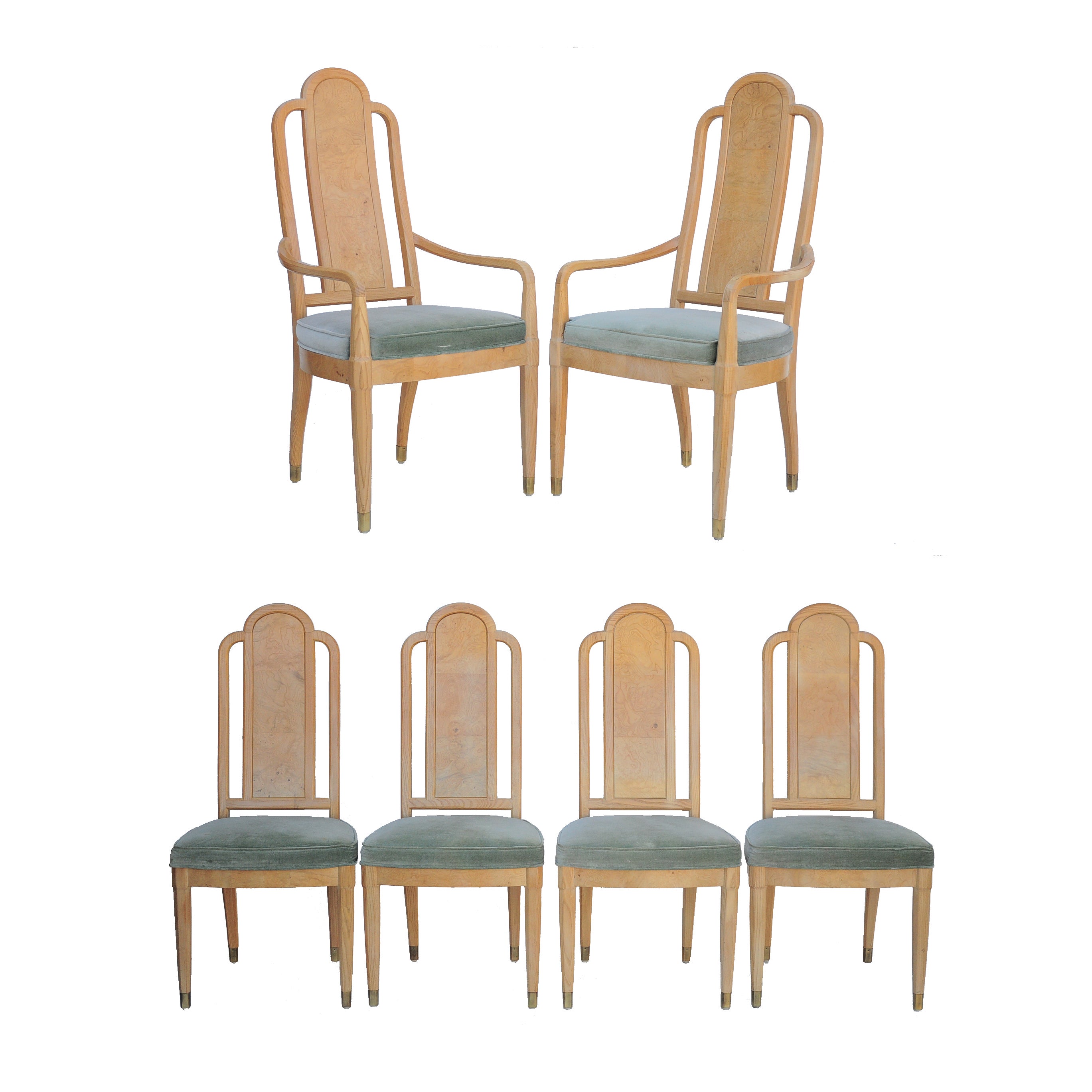 Set of 6 Henredon Scene Two Burl Wood Dining Chairs in the Art Deco Style