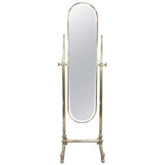 Glamorous Hollywood Regency Solid Brass Cheval Dressing Mirror - French Neoclassical Style