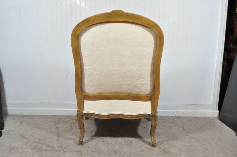 Vintage French Louis XV Style Hand Carved Walnut Bergere Arm Chair & Ottoman 1