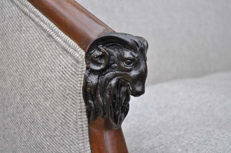 American Pair of Mahogany Rams Head & Hoof Foot Settees - French Regency Style