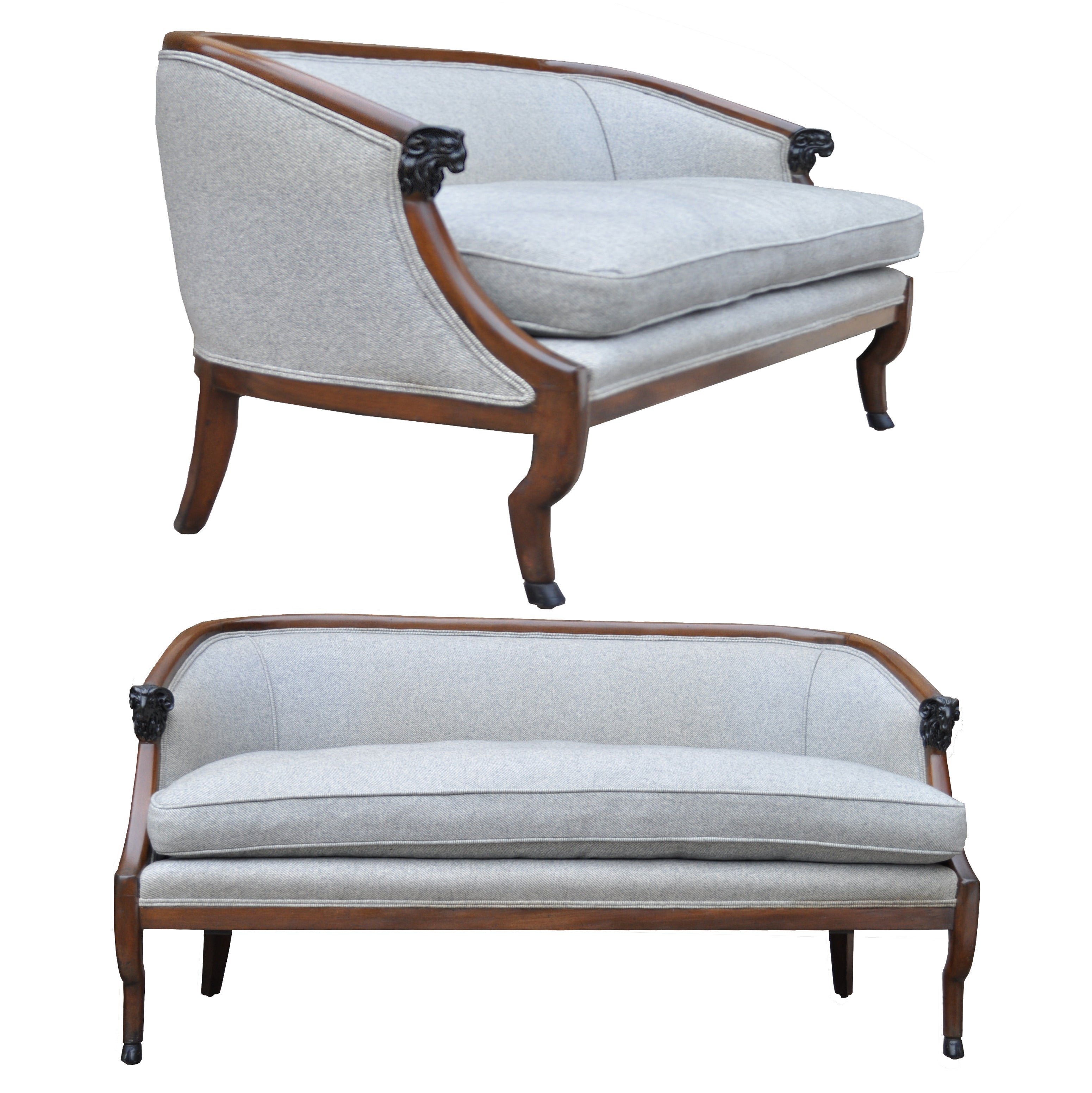 Pair of Mahogany Rams Head & Hoof Foot Settees - French Regency Style