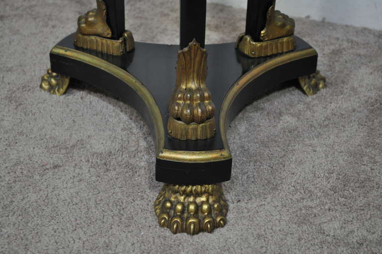 19th C French Empire Marble Top Bronze Mounted Claw Foot Pedestal Plant Stand In Good Condition In Philadelphia, PA
