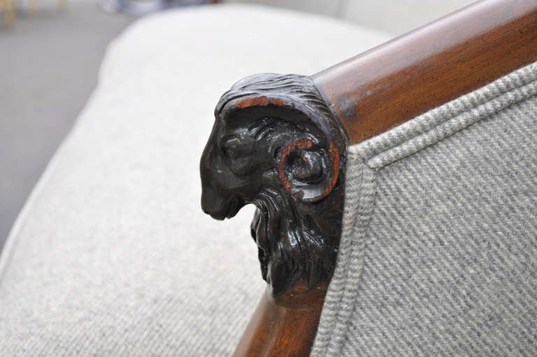 20th Century Pair of Mahogany Rams Head & Hoof Foot Settees - French Regency Style
