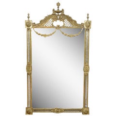 Stunning French Neoclassical Style Bronze Draped Acanthus & Urn Finial Wall Mirror