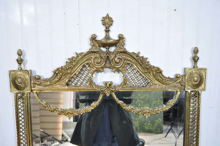 Stunning French Neoclassical Style Bronze Draped Acanthus & Urn Finial Wall Mirror