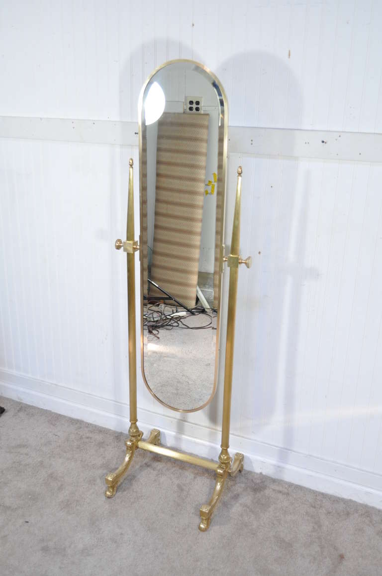 Glamorous Hollywood Regency Solid Brass Cheval Dressing Mirror - French Neoclassical Style 5