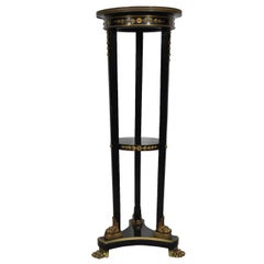 19th C French Empire Marble Top Bronze Mounted Claw Foot Pedestal Plant Stand