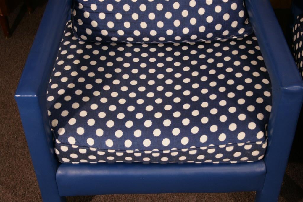 Late 20th Century Fun 1970s Original Blue Upholstered Polka Dot Cube Club Chairs