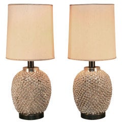 1960s Glistening Polychrome Feathered Pineapple Decorator Lamps