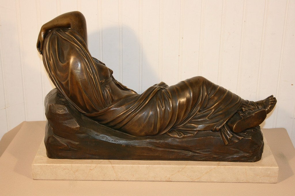 19th Century 19th C. Georges Bareau French Bronze Marble Sleeping Ariadne Statue Sculpture For Sale