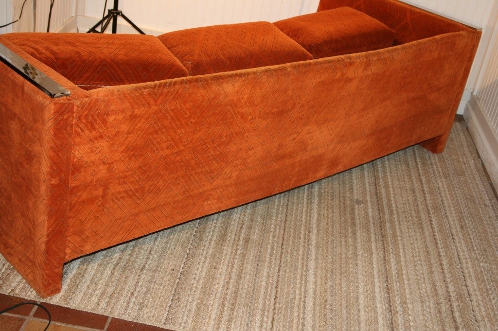 Orange 1970's Chrome Trim 3-Seat Cube Sofa by Selig Monroe 1