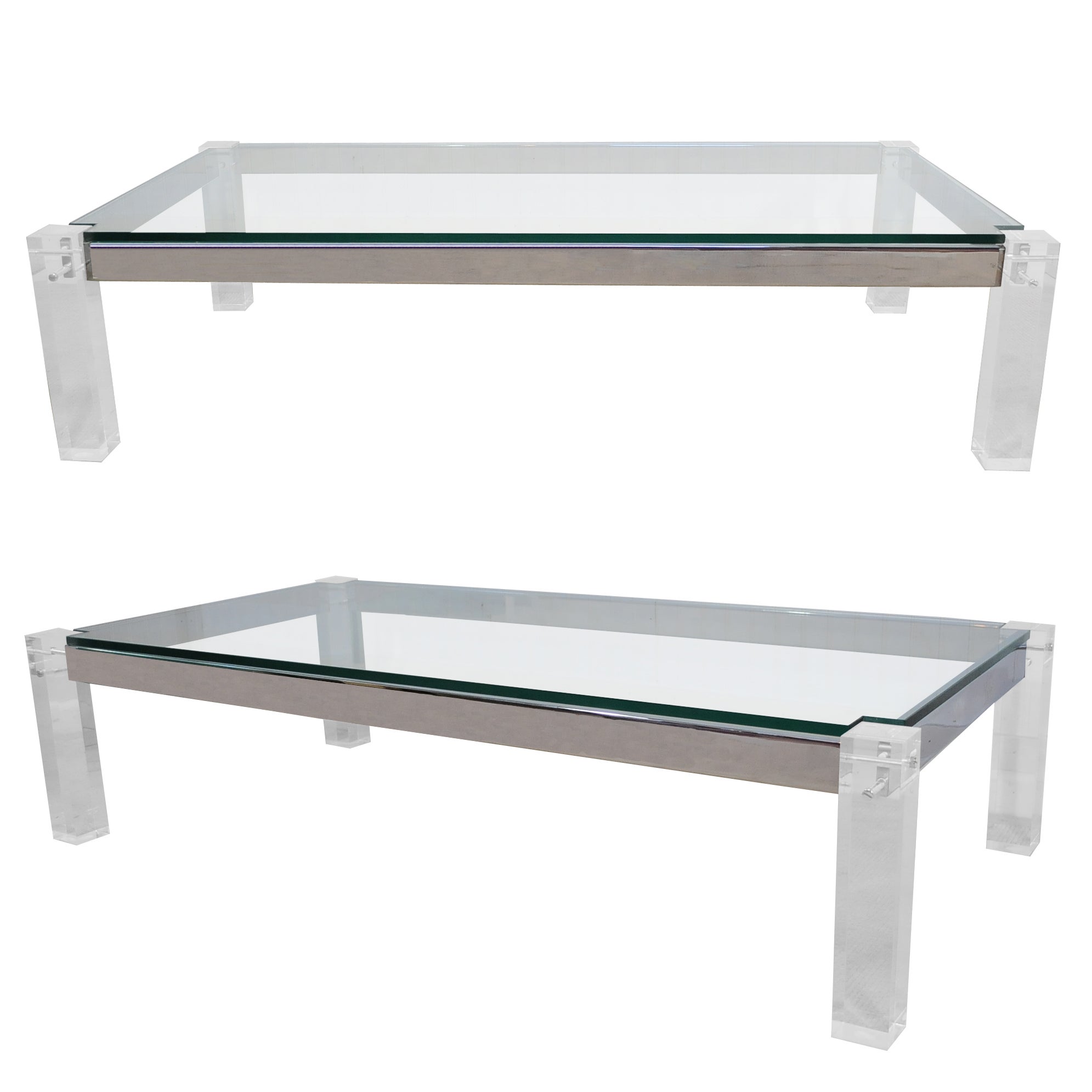 Vintage Lucite, Chrome, 
Glass Coffee Table attr. Charles Hollis Jones or Pace