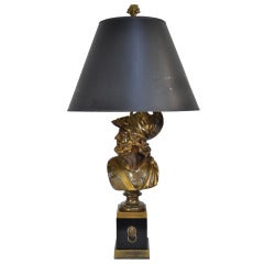 19th C Patinated Bronze French Bust of Trojan War Greek General Ajax Table Lamp