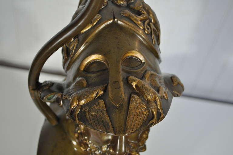 19th Century 19th C Patinated Bronze French Bust of Trojan War Greek General Ajax Table Lamp For Sale