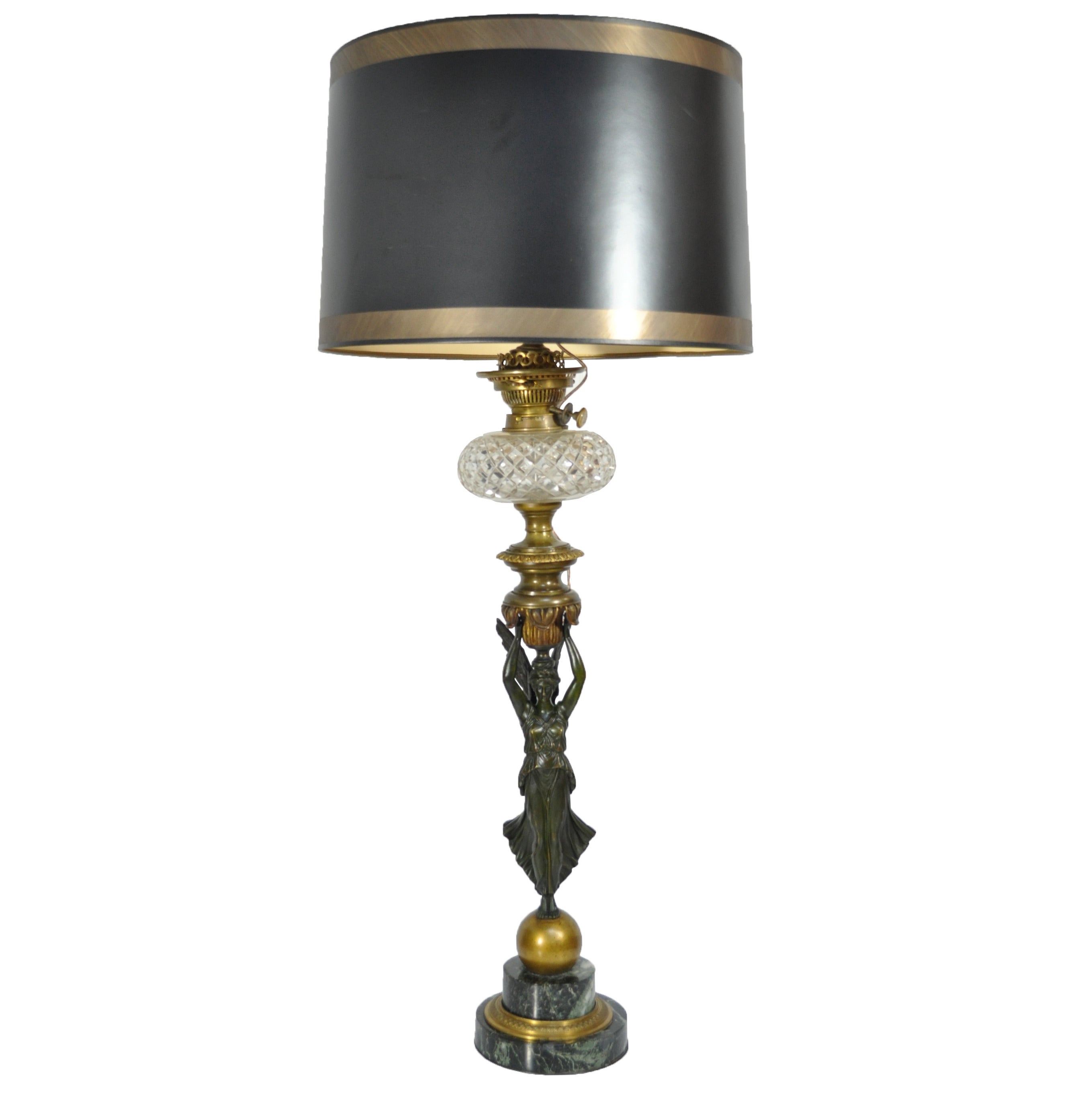19th C French Gilt Bronze & Marble Neoclassical Style Figural Maiden Table Lamp For Sale