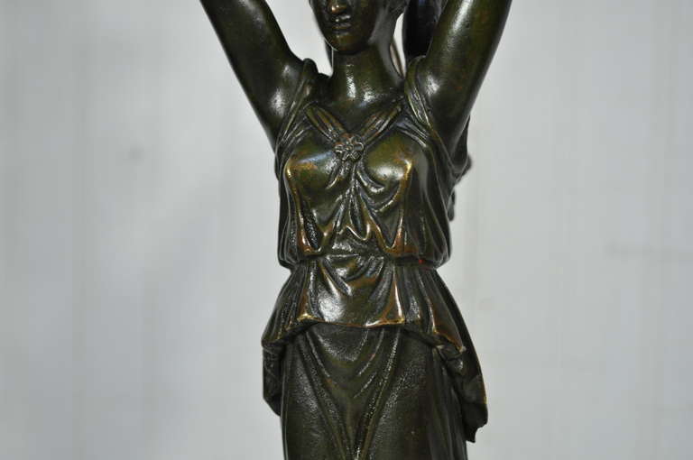 19th Century 19th C French Gilt Bronze & Marble Neoclassical Style Figural Maiden Table Lamp For Sale