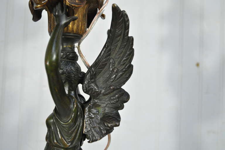 19th C French Gilt Bronze & Marble Neoclassical Style Figural Maiden Table Lamp For Sale 3