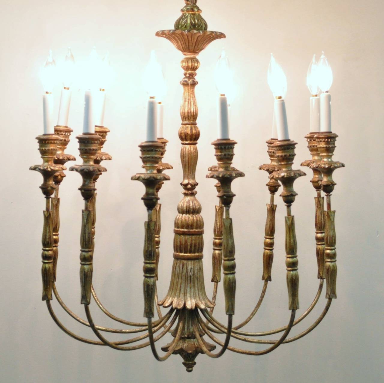 Stunning Italian, Carved Giltwood Twelve-Arm, Neoclassical Style Chandelier 4
