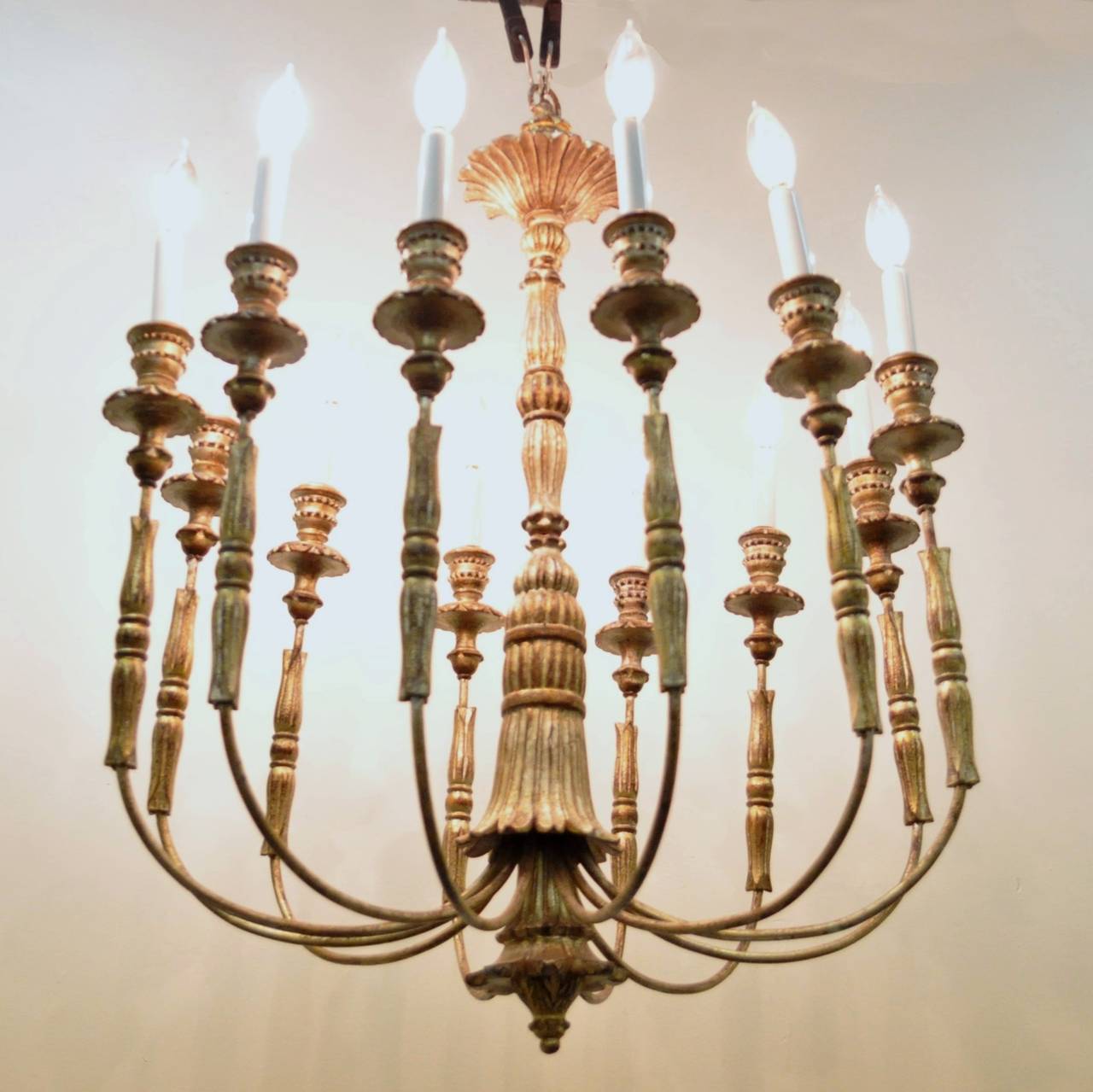 Stunning Italian, Carved Giltwood Twelve-Arm, Neoclassical Style Chandelier 5