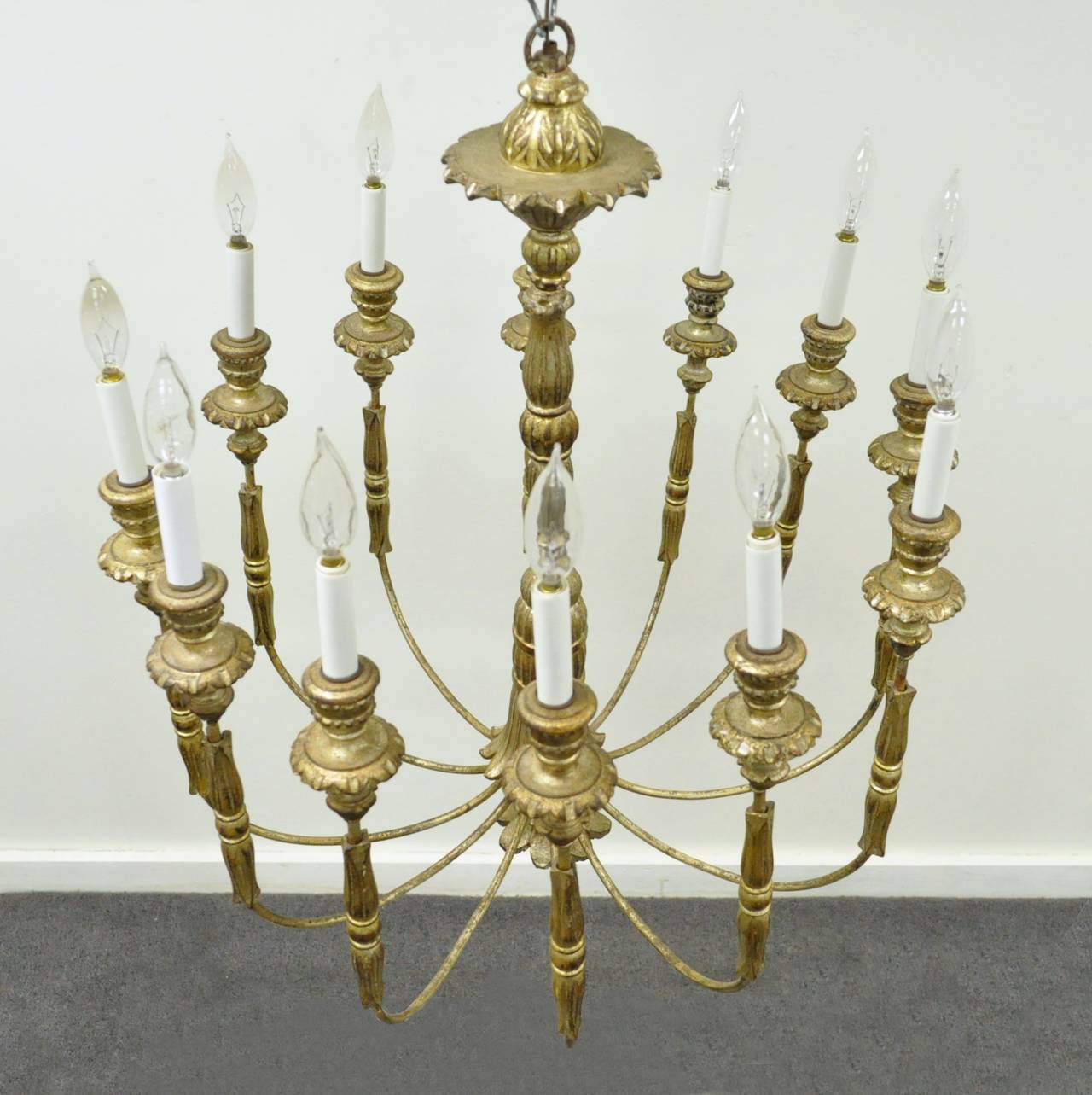 Stunning Italian, Carved Giltwood Twelve-Arm, Neoclassical Style Chandelier 2