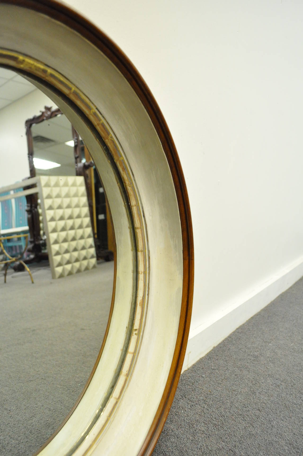 Carved Oval Deep Frame Solid Walnut Regency Style Bullseye or Shadowbox Mirror