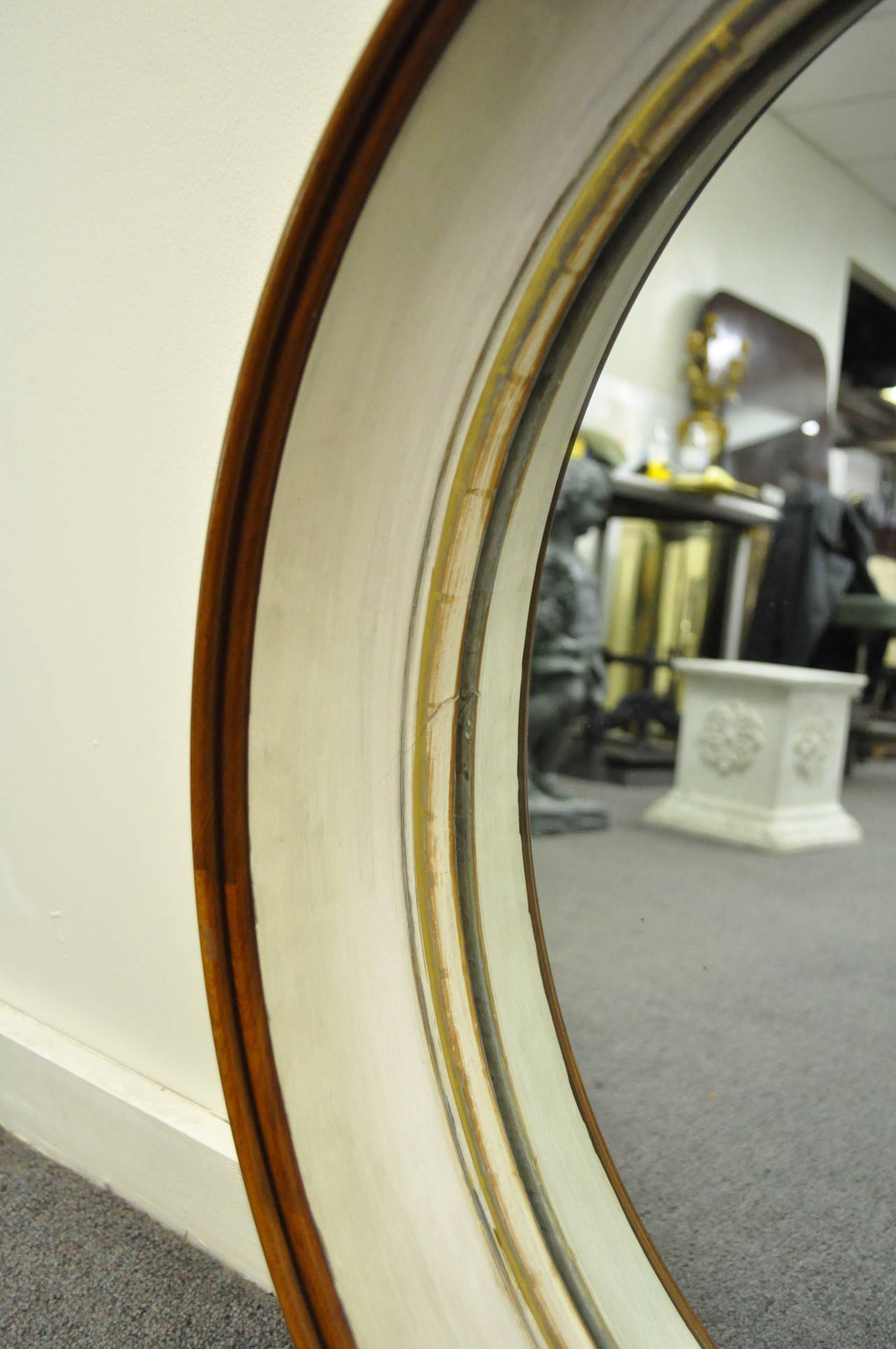 English Oval Deep Frame Solid Walnut Regency Style Bullseye or Shadowbox Mirror