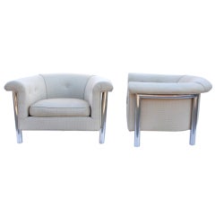 Floating Form Polished Chrome Club Chairs Milo Baughman Style