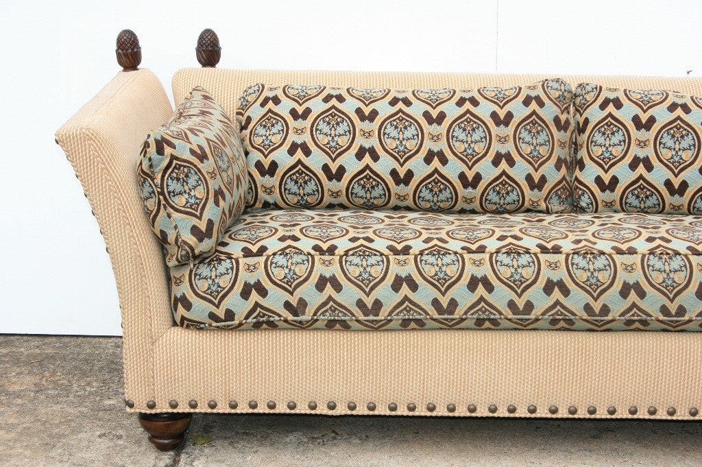 Fabric Pair of Custom Knole Style Hollywood Regency Sofas by Vanguard