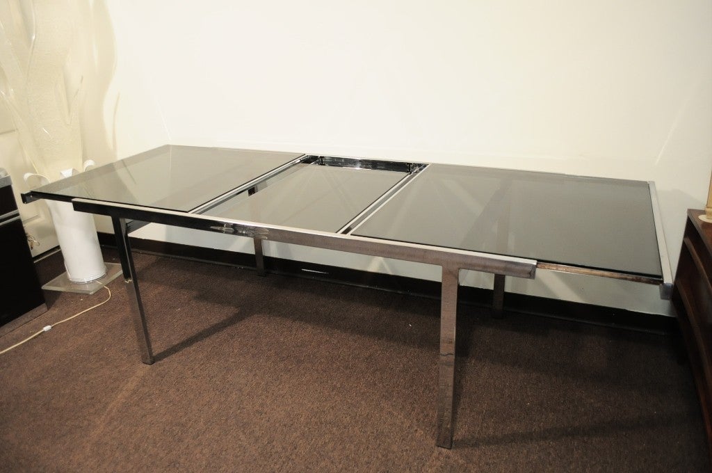 American 1970's Polished Chrome Extension Dining Table attr Milo Baughman