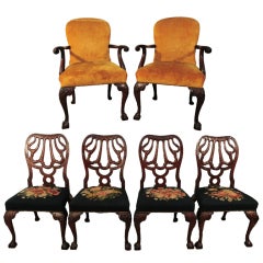 Antique 6 George II Chippendale Style Solid Mahogany Dining Chairs