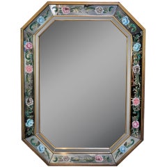 Hollywood Regency Venetian Reverse Painted Octagonal Mirror