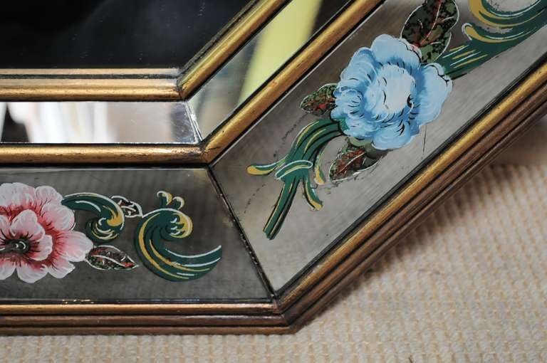 Mid-20th Century Hollywood Regency Venetian Reverse Painted Octagonal Mirror