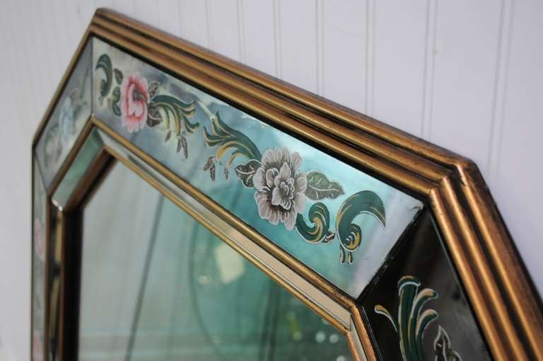 Hollywood Regency Venetian Reverse Painted Octagonal Mirror 3