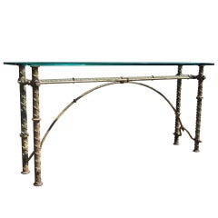 Iron & Glass Brutalist Style Console Sofa Hall Table after Ilana Goor