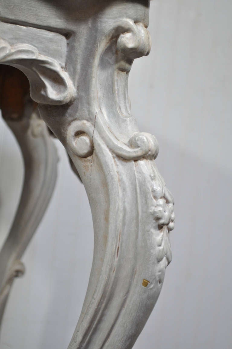 Pair of Vintage Marble Top Carved & Distress Painted French Rococo/Louis XV Style Console Tables 2