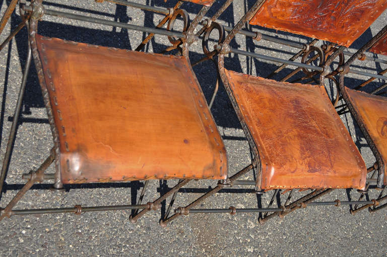 Iron & Glass Brutalist Dining Set Table & 8 Leather Chairs after Ilana Goor For Sale 1