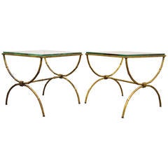 Pair of Italian Hollywood Regency Gold Gilt Metal and Glass Faux Bamboo Tables 7