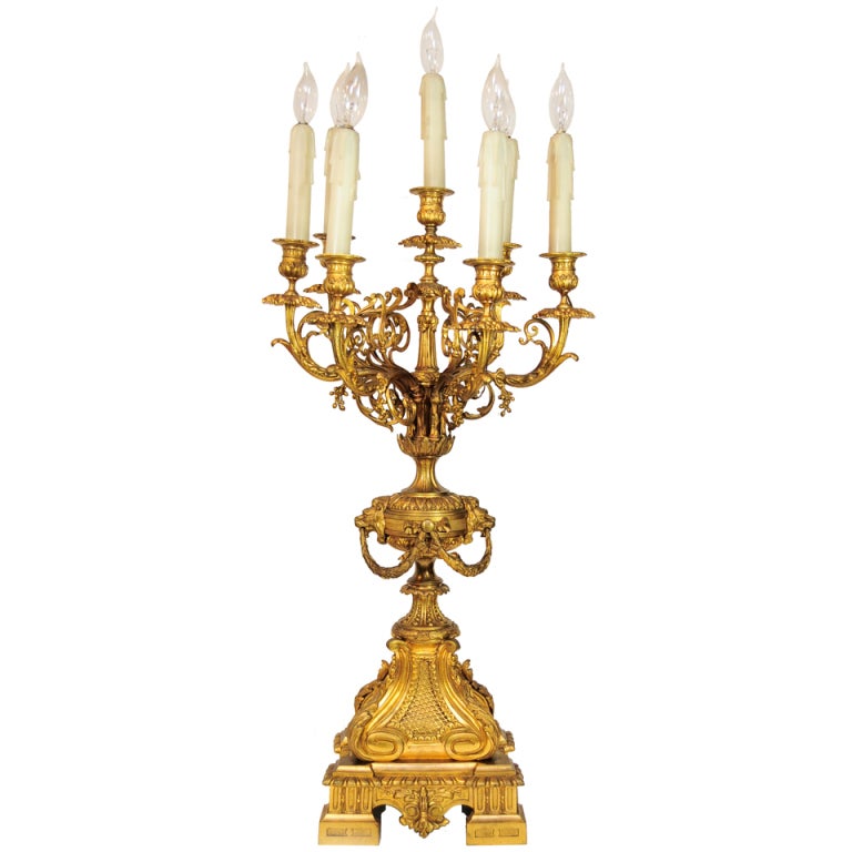 Large 19th C. Figural French Louis XV Style Bronze Candelabra Table