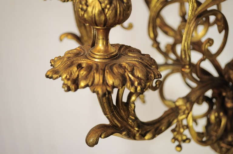 19th C. Figural French Louis XV Style Gilt Bronze Lion Candelabra Table Lamp For Sale 2