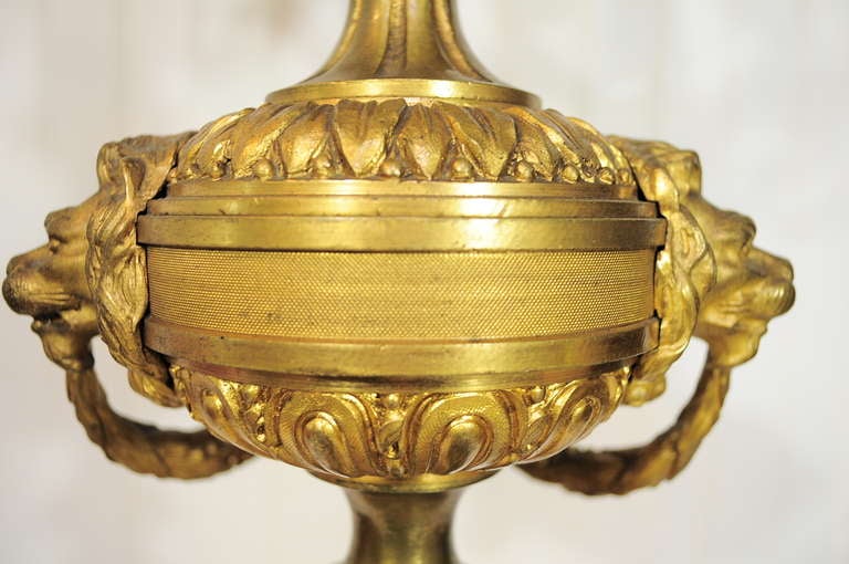 19th Century 19th C. Figural French Louis XV Style Gilt Bronze Lion Candelabra Table Lamp For Sale