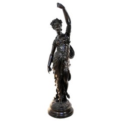 19th C. Victorian 54" Tall French Spelter Newel Post Maiden Woman Figure Statue