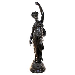 Antique 19th C. Victorian 54" Tall French Spelter Newel Post Maiden Woman Figure Statue