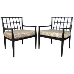 Pair of Mid Century Danish Modern Black Lounge Chairs after Barbara Barry Baker