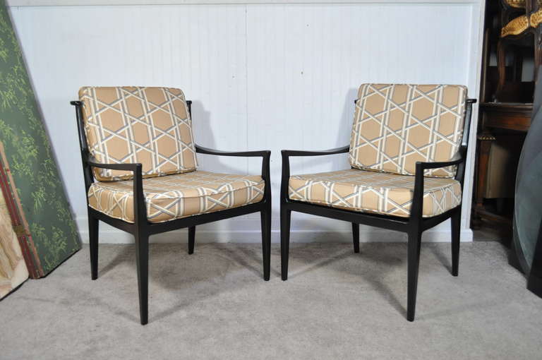 American Pair of Mid Century Danish Modern Black Lounge Chairs after Barbara Barry Baker