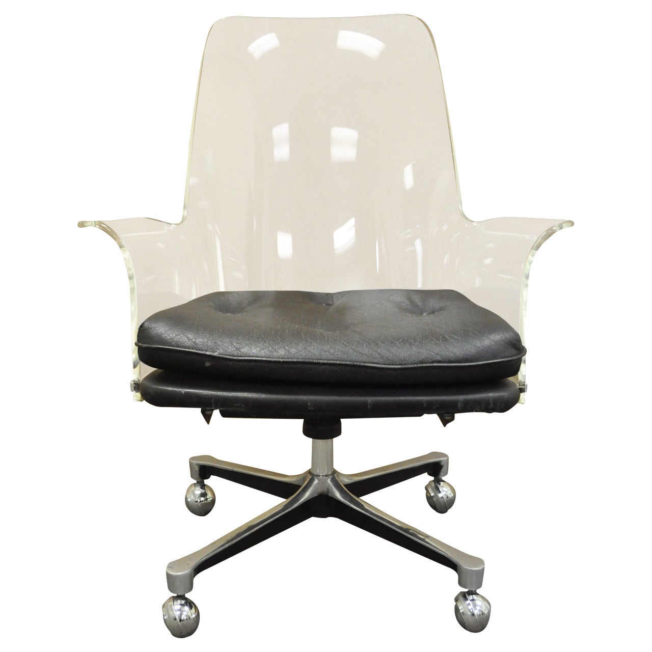 1960s Sculpted Lucite Swivel Desk Chair after Vladimir Kagan and Estelle Laverne