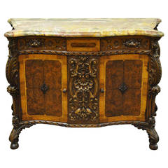 French Louis XV Baroque Style Carved Burr Walnut Rogue Marble Top Commode Server