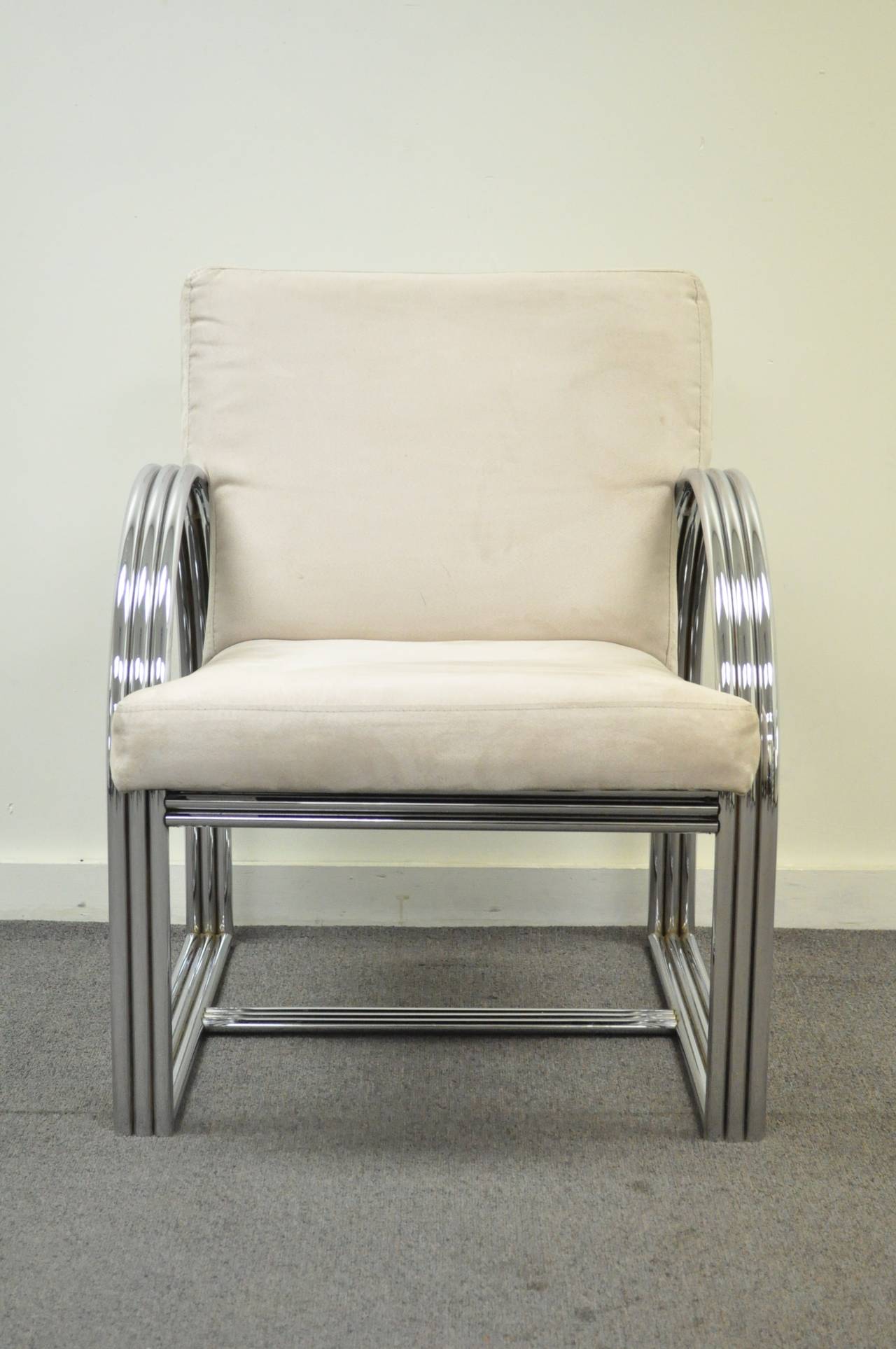 Mid-Century Modern Milo Baughman for Thayer Coggin Triple-Chrome Band Art Deco Style Club Chair