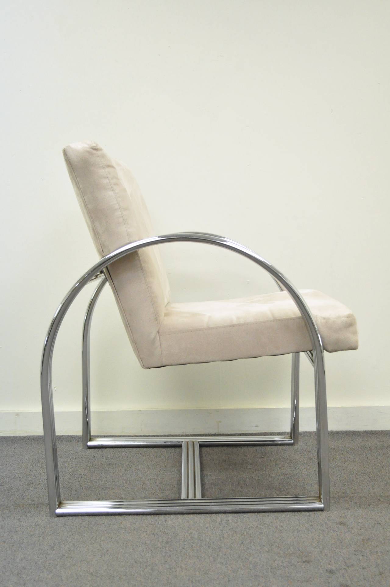 Milo Baughman for Thayer Coggin Triple-Chrome Band Art Deco Style Club Chair 3